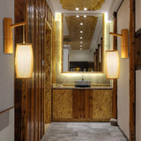 Cylindrical cage bamboo wall sconce - 35 cm design