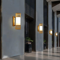Double cage cylindrical-wall sconce bamboo - 40 cm design