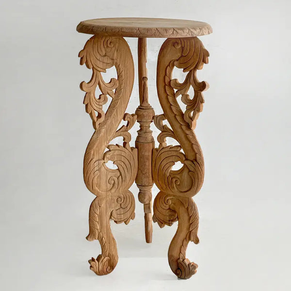 Oriental Carved Side Table - 43 cm