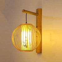 Bamboo and Fabric Cage Pendant Light - 28 cm Design