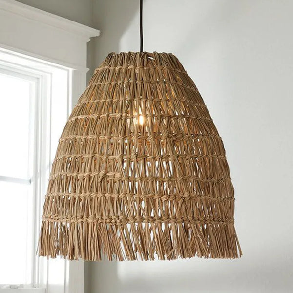 Exotic Rattan Bell Pendant Light Front View