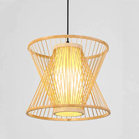 Hourglass Pendant Light in Bamboo and Fabric - 40 cm