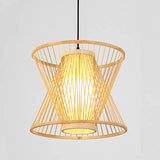 Hourglass Pendant Light in Bamboo and Fabric - 40 cm