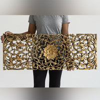 Panneau Mural Rectangle Lotus d'Or Précieux - 120 cm