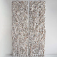 Set 2 Panneaux Muraux Anges Gardiens Thailandais Vintage Blanc - 120 cm
