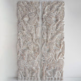Set 2 Panneaux Muraux Anges Gardiens Thailandais Vintage Blanc - 120 cm