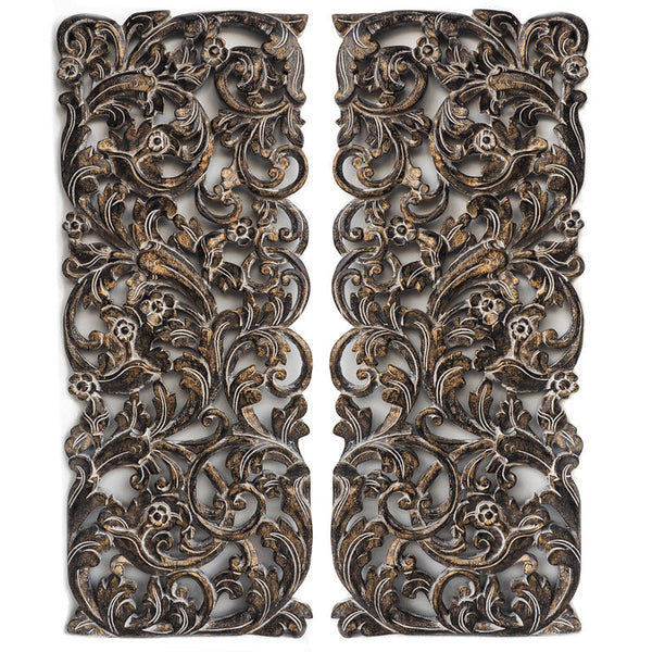 Set 2 Panneaux Muraux Rectangles Elégance Végétale Doré Antique - 90 cm