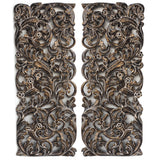 Set 2 Panneaux Muraux Rectangles Elégance Végétale Doré Antique - 90 cm