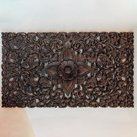 Teak-Wood-Headboard-Lotus-Panel-Front