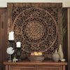 teak wood headboard single bed boho mandala front view ambiance