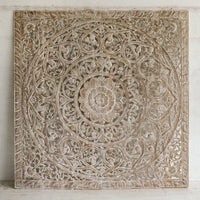 Recycled-Teak-Wood-Vintage-Beige-Lotus-Flower-Headboard-California-King-180-cm-Front