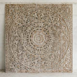 Recycled-Teak-Wood-Vintage-Beige-Lotus-Flower-Headboard-California-King-180-cm-Front