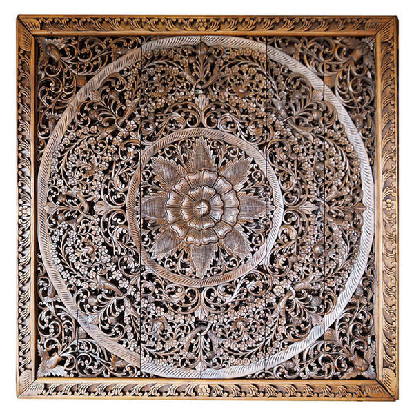 Teak-Wood-Recycled-Sacred-Lotus-Brown-California-King-180-cm-Face Headboard
