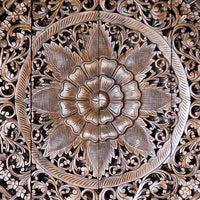 Teak-Wood-Recycled-Sacred-Lotus-Brown-California-King-180-cm-Face Headboard-Flower